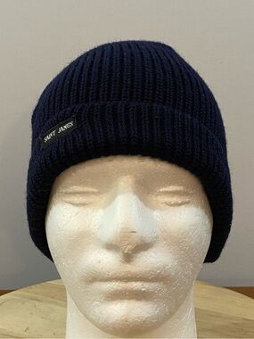 Saint James Canot Beanie Navy Blue 100% Wool Made in France Cuffed Nautical